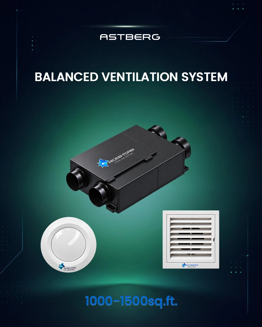 ASTBERG BALANCED VENTILATION SYSTEM FOR 1000-1500 (Sq. ft.) RESIDENTIAL OR SEMI-COMMERCIAL