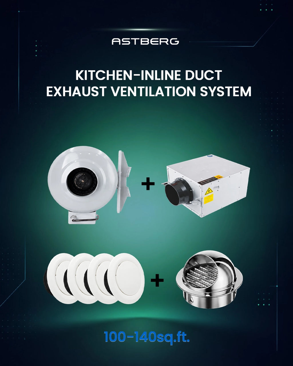 ASTBERG  100-140 SQ KITCHEN- ASTBERG INLINE DUCT EXHAUST VENTILATION SYSTEM