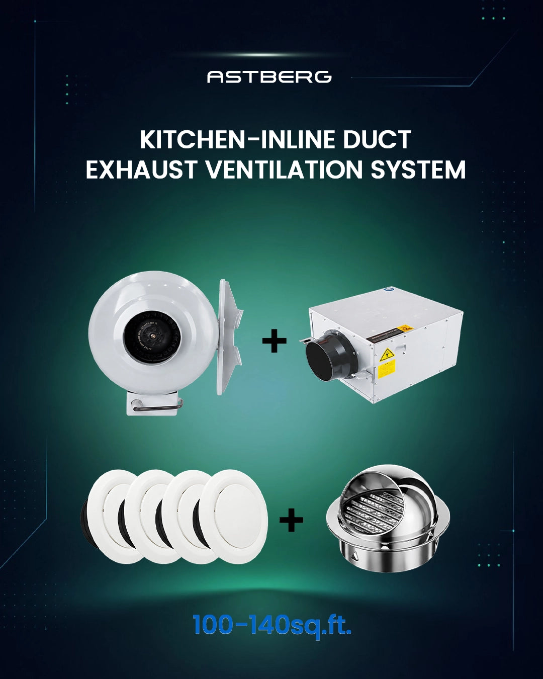 ASTBERG  100-140 SQ KITCHEN- ASTBERG INLINE DUCT EXHAUST VENTILATION SYSTEM