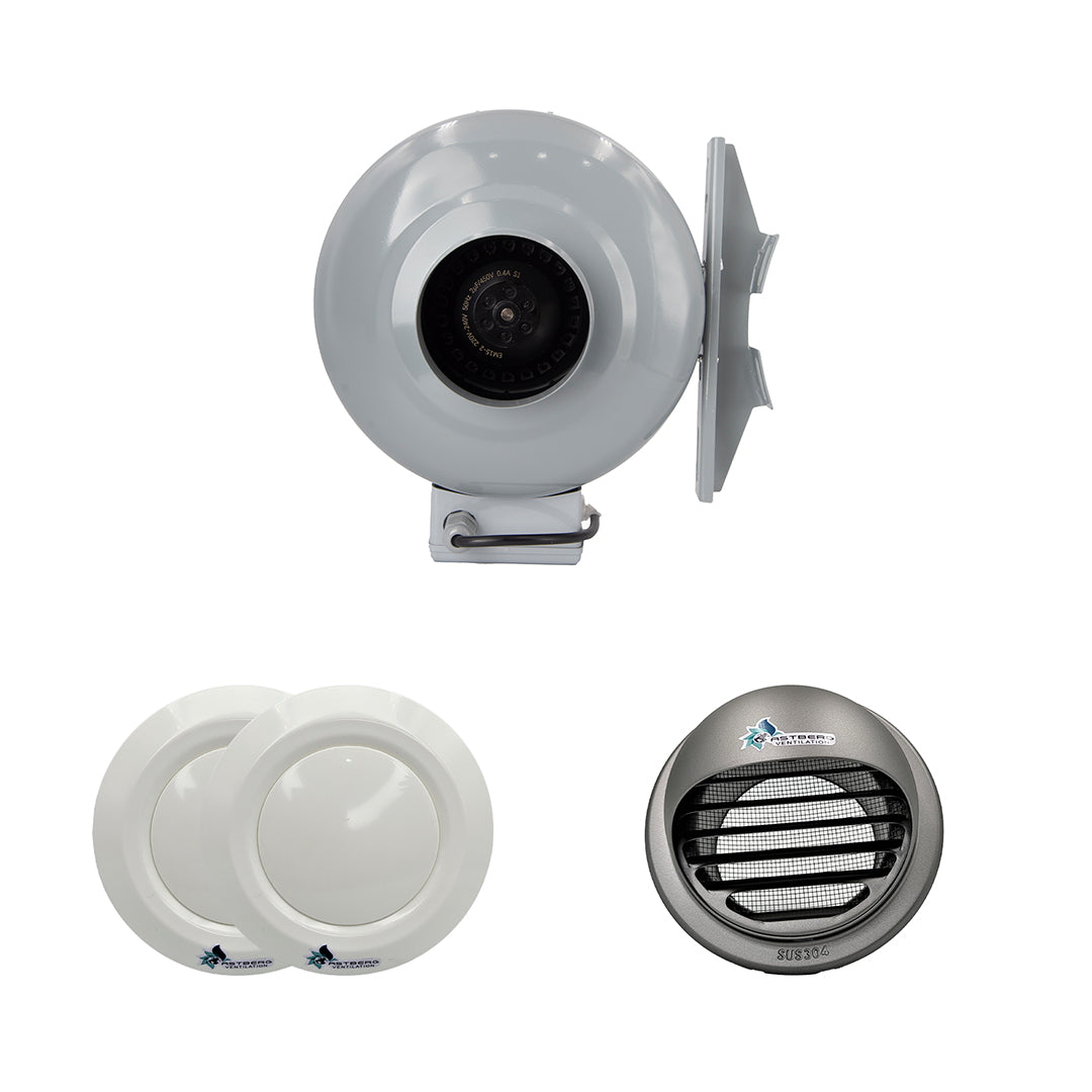 ASTBERG 60-100 SQ. WASHROOM INLINE DUCT VENTILATION SYSTEM VERTICAL/HORIZONTAL DUCT UPTO 20FT.