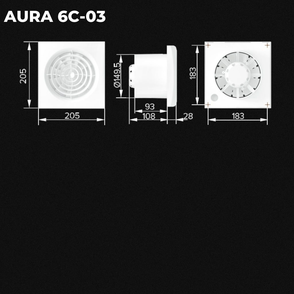 ASTBERG AURA6C  PIPE/WALL/CEILING  EXHAUST VENTILATION FAN 320CMH 150MM 6"