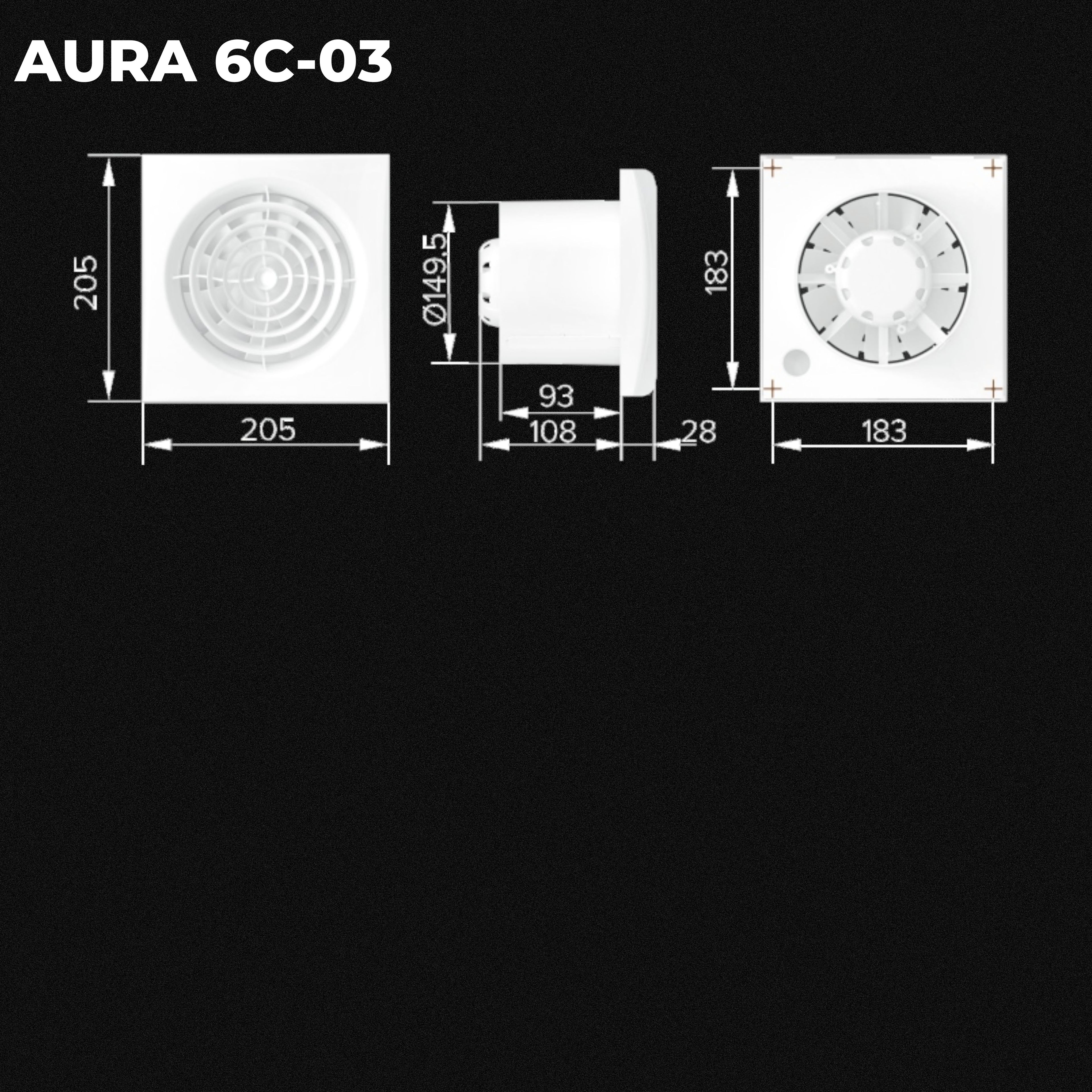 ASTBERG AURA6C  PIPE/WALL/CEILING  EXHAUST VENTILATION FAN 320CMH 150MM 6"