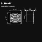 ASTBERG SLIM6C PIPE/WALL/CEILING  EXHAUST VENTILATION FAN 250 CMH 150MM 6"