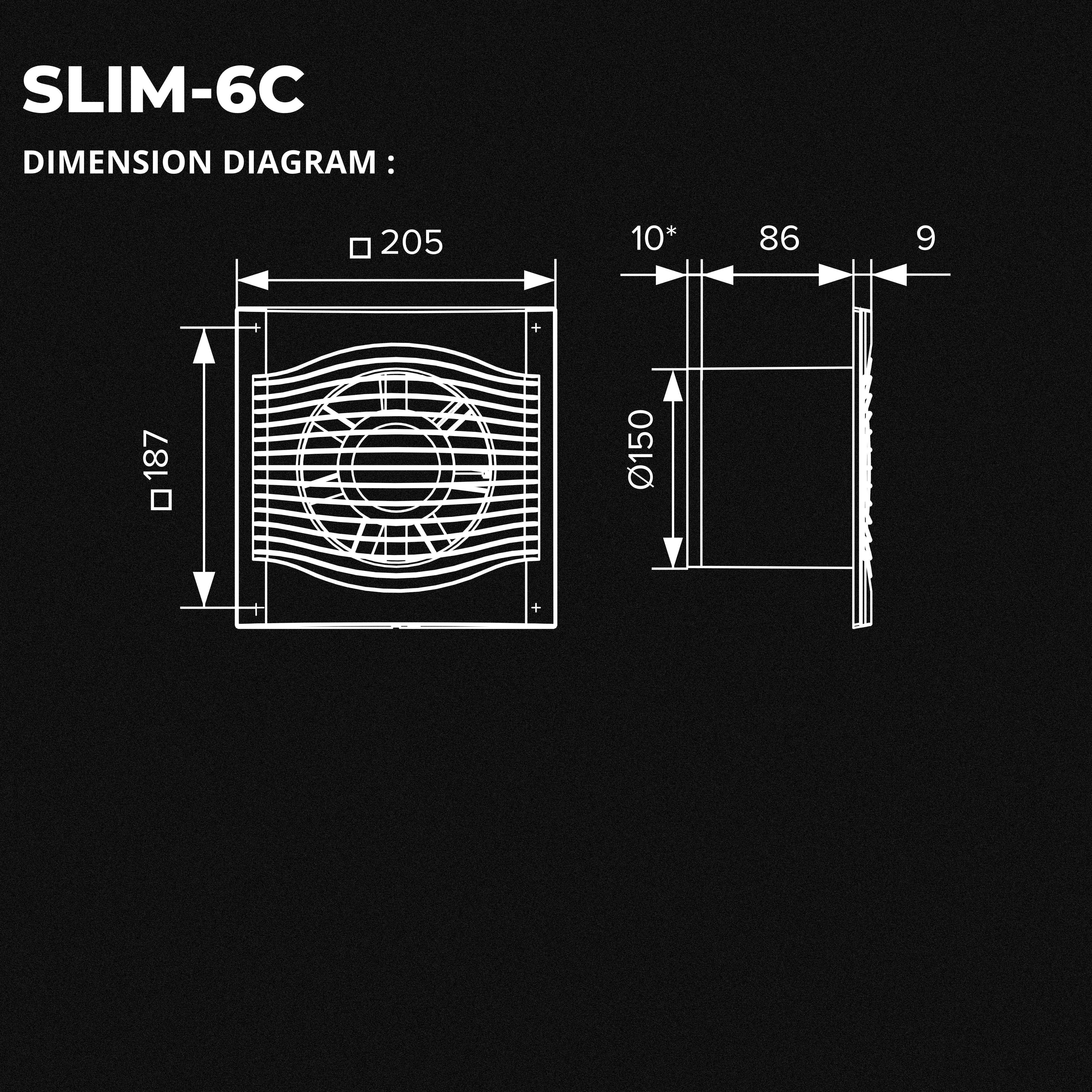 ASTBERG SLIM 6C PIPE/WALL/CEILING  EXHAUST VENTILATION FAN 250 CMH 150MM 6"