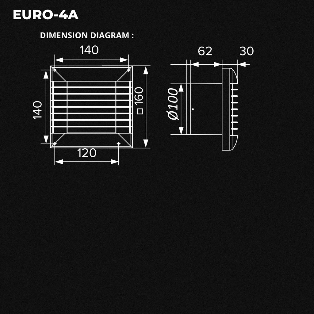 ASTBERG EURO4A PIPE/WALL/CEILING  EXHAUST VENTILATION FAN 85CMH 100MM