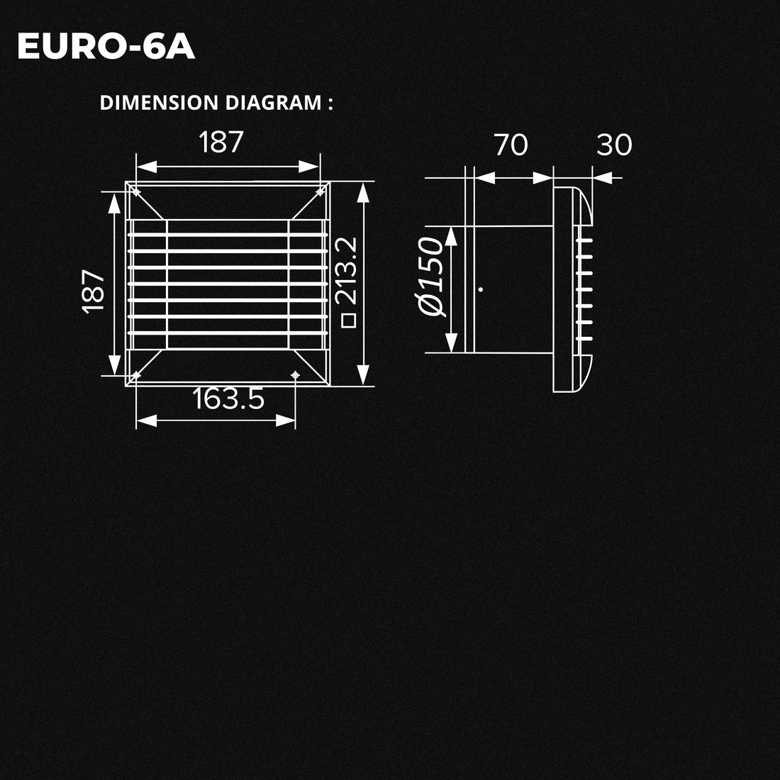 ASTBERG EURO 6A PIPE/WALL/CEILING  EXHAUST VENTILATION FAN 230CMH 6" 150MM