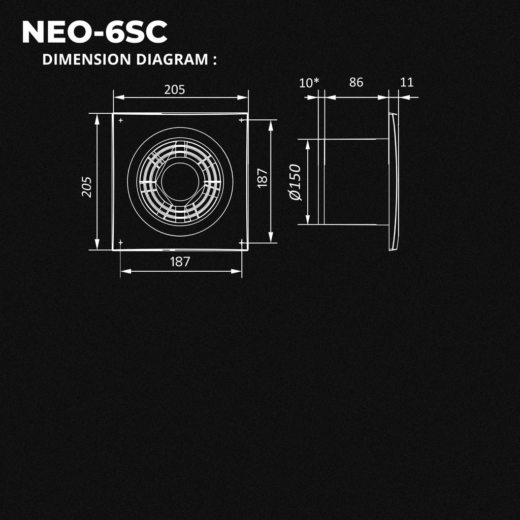 ASTBERG NEO6 PIPE/WALL/CEILING  EXHAUST VENTILATION FAN 250CMH 6" 150MM