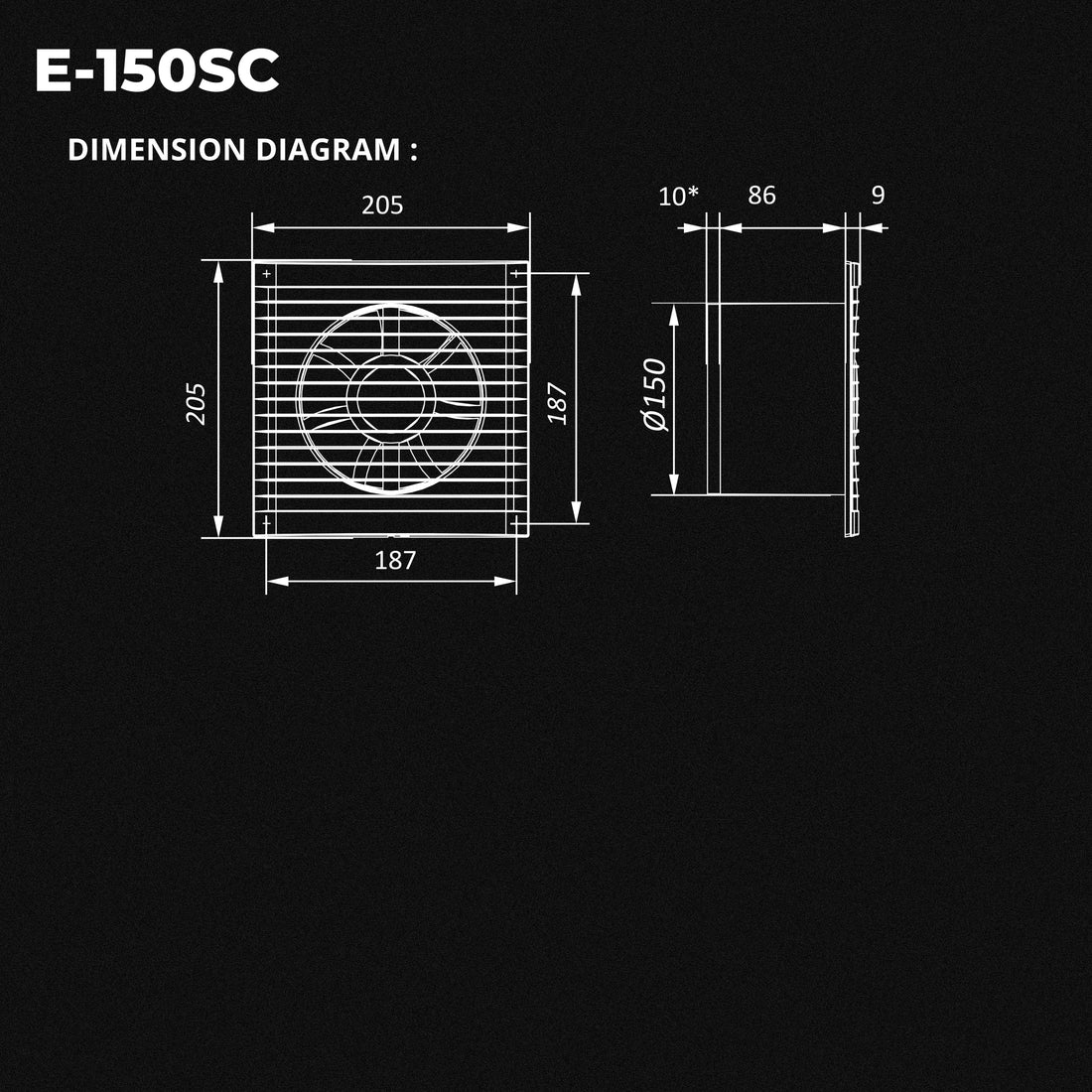 ASTBERG E150 SC PIPE/WALL/CEILING EXHAUST VENTILATION FAN 250CMH 150MM 6"
