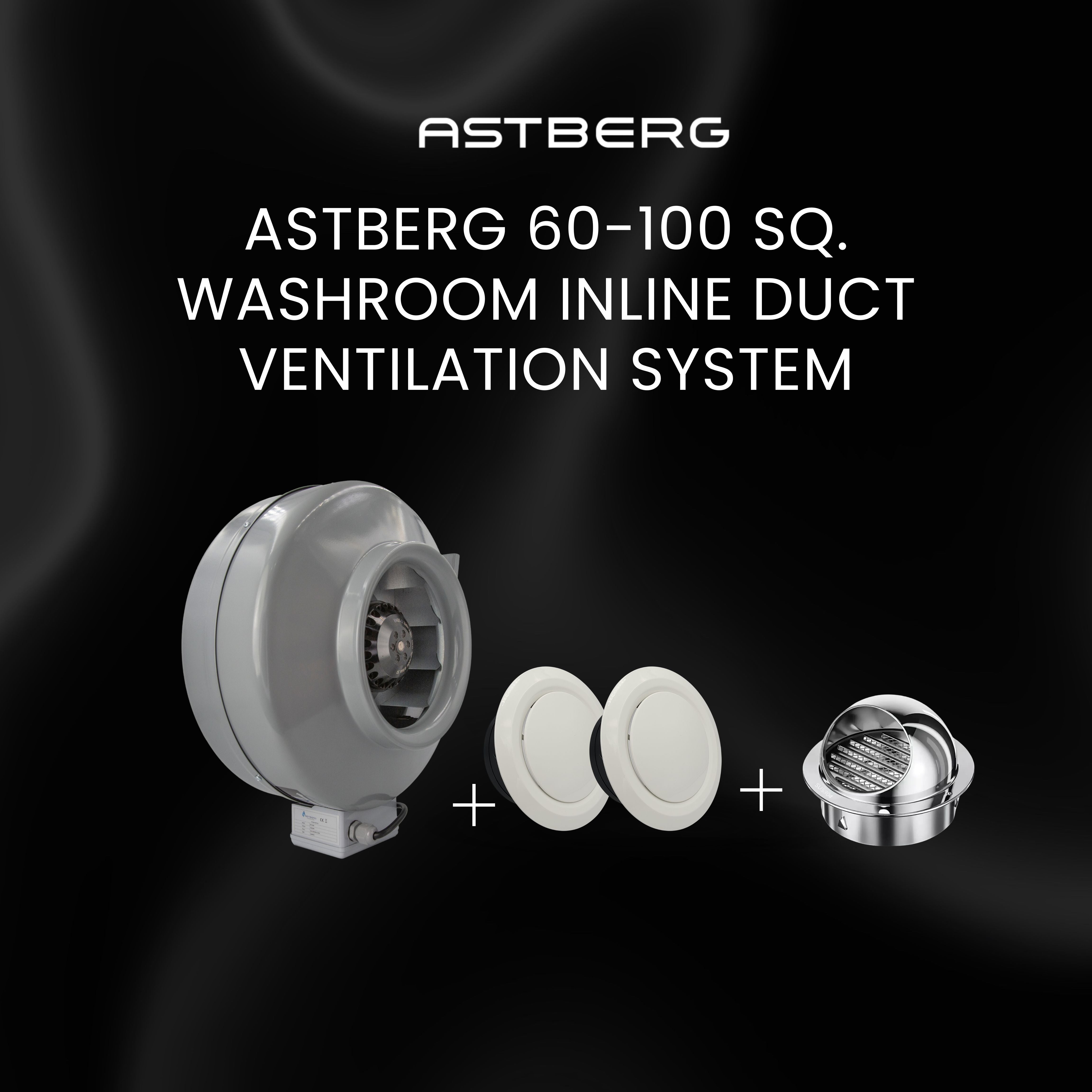 ASTBERG 60-100 SQ. WASHROOM INLINE DUCT VENTILATION SYSTEM VERTICAL/HORIZONTAL DUCT UPTO 20FT.