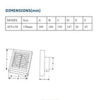 Astberg ABS OUTER SQUARE GRILL WITH MESH  150MM 6"-AVG150