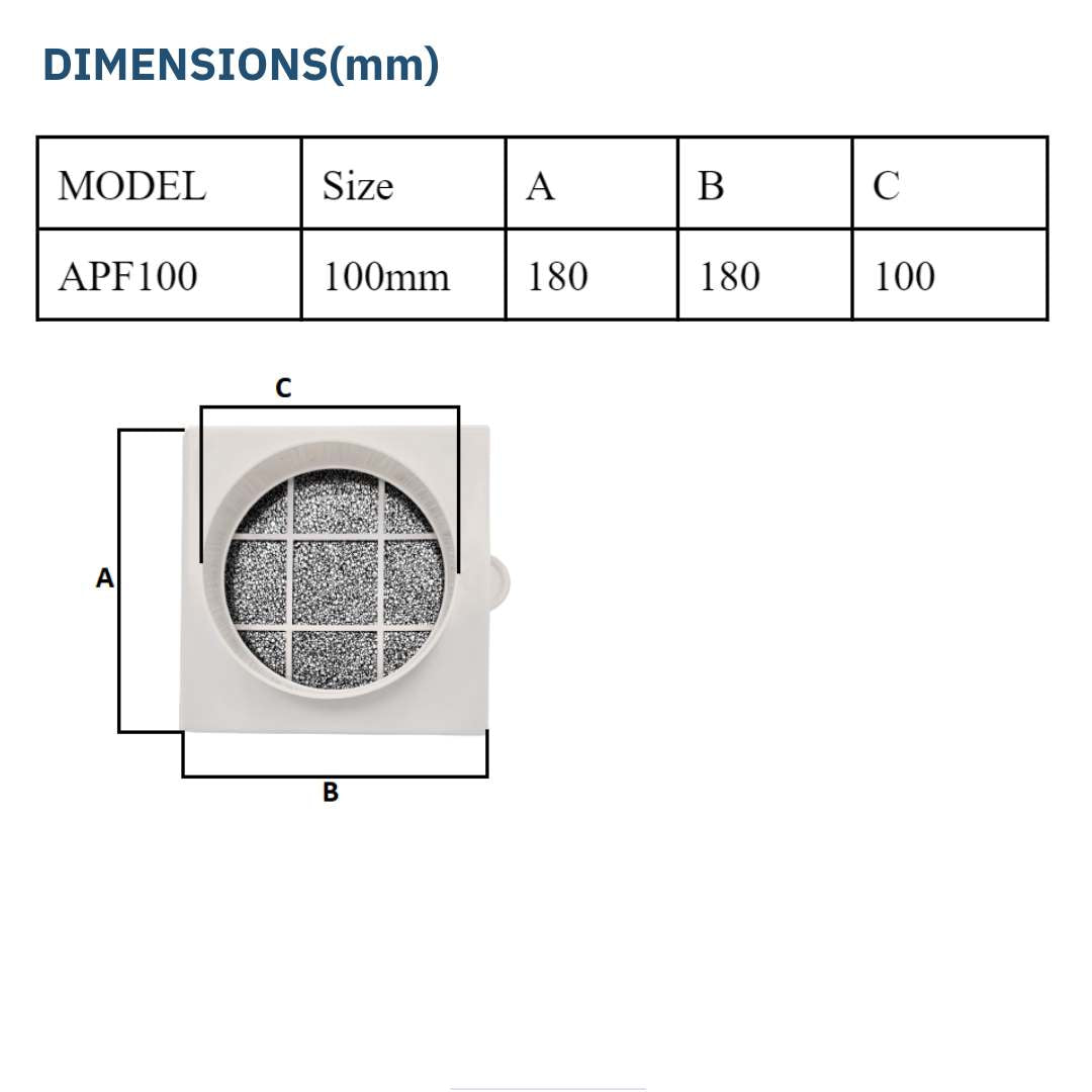 ASTBERG ( DUST FILTER) ABS  PRE-FILTER (100MM/4")-APF100