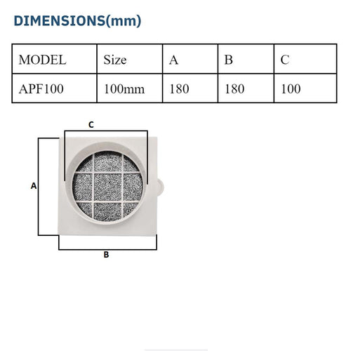 ASTBERG ( DUST FILTER) ABS  PRE-FILTER (100MM/4")-APF100
