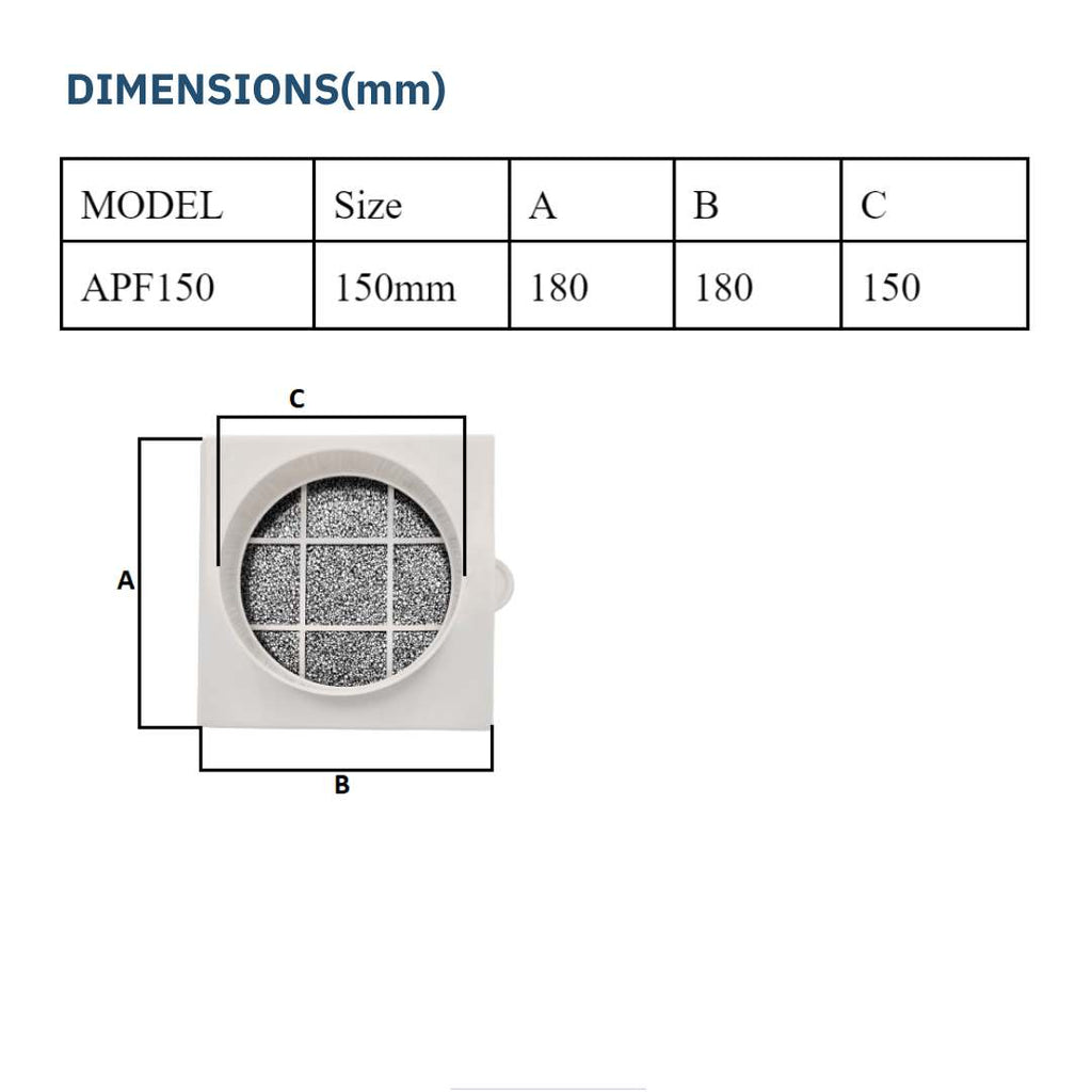 ASTBERG ( DUST FILTER) ABS  PRE-FILTER (150MM /6")-APF150