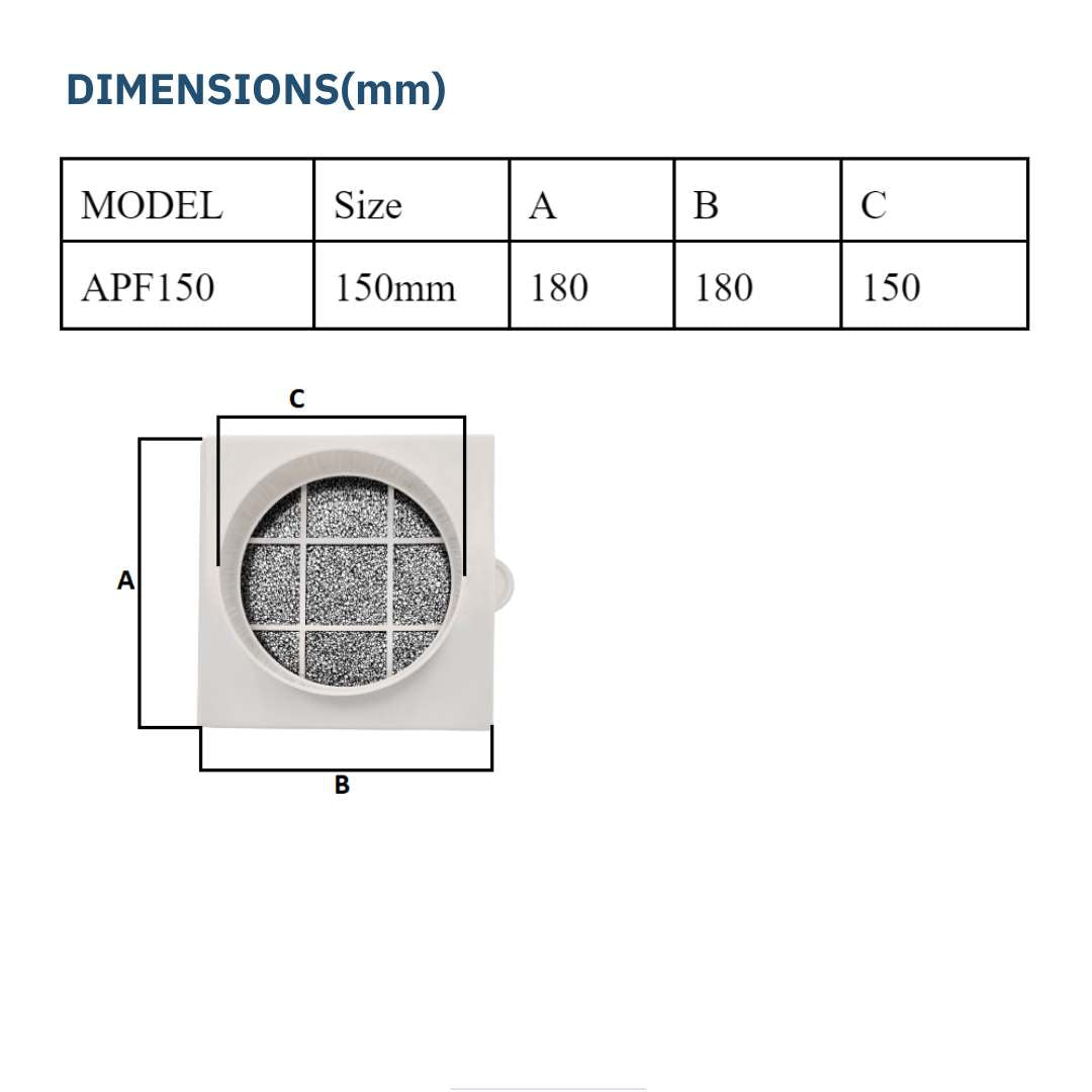 ASTBERG ( DUST FILTER) ABS  PRE-FILTER (150MM /6")-APF150