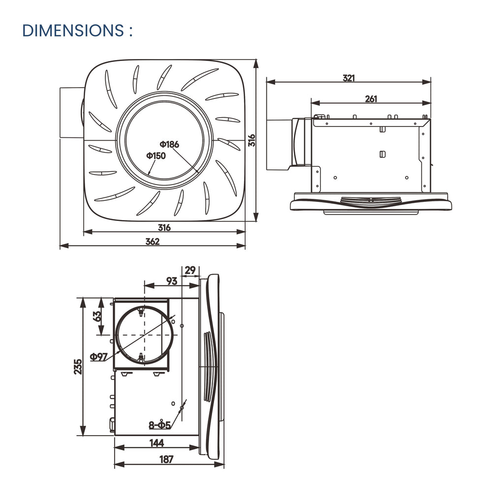 ASTBERG ASL1005 CEILING MOUNTED VENTILATION FAN EXHAUST WITH LIGHT 200CMH