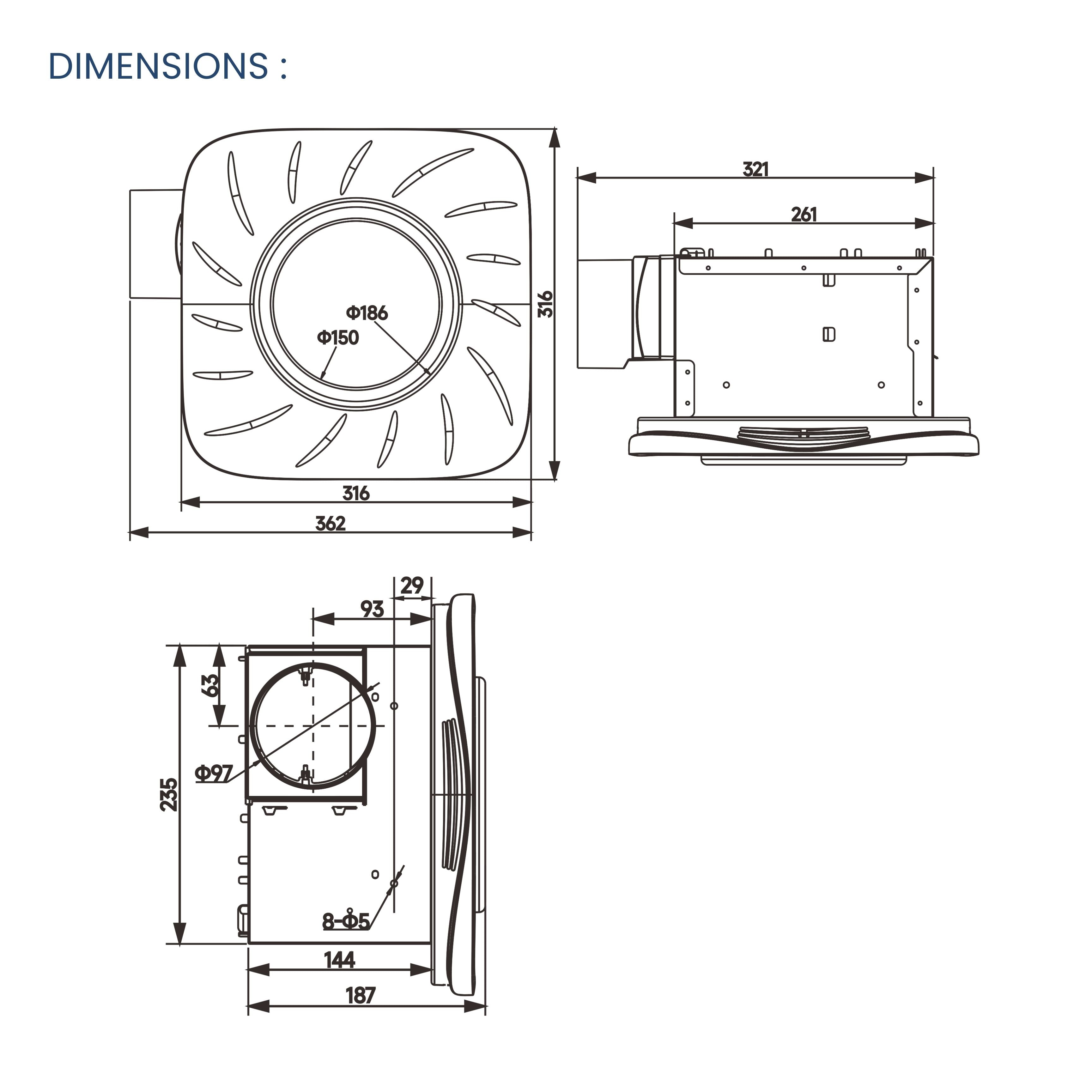 ASTBERG ASL1005 CEILING MOUNTED VENTILATION FAN EXHAUST WITH LIGHT 200CMH