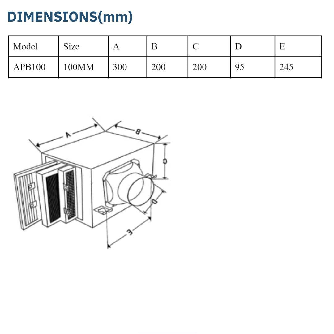 ASTBERG PURIFICATION FILTER BOX HEPA CARBON DUST FILTER SETUP 4" 100MM-APB100