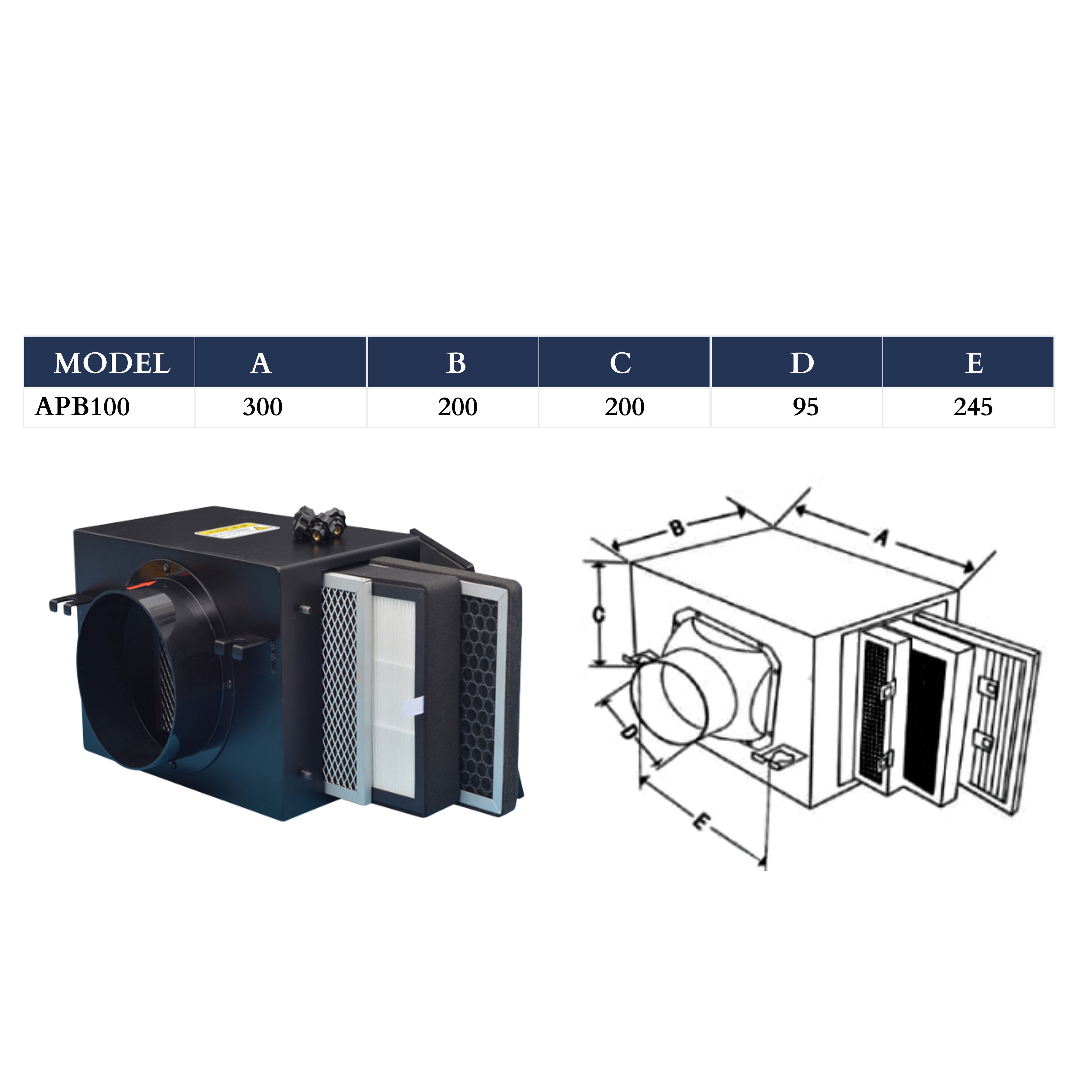 ASTBERG PURIFICATION FILTER BOX HEPA CARBON DUST FILTER SETUP 4" 100MM-APB100