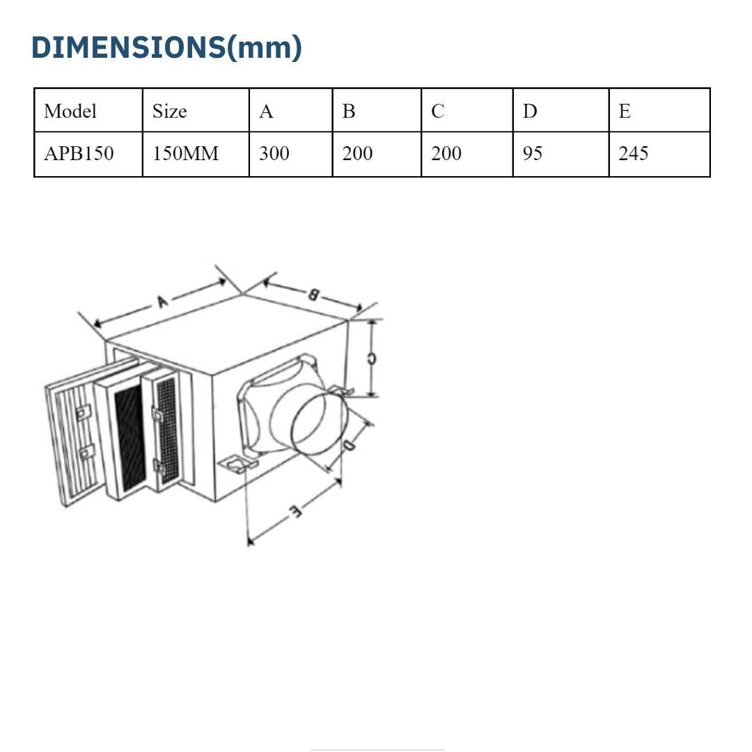 ASTBERG PURIFICATION FILTER BOX HEPA CARBON DUST FILTER SETUP (150mm/6")- APB150