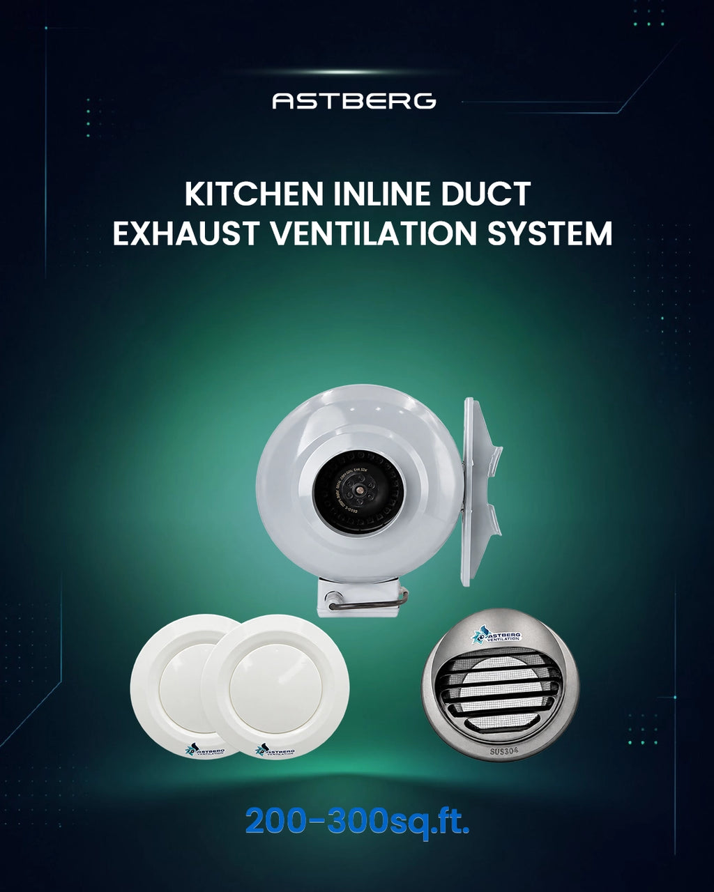 ASTBERG 200-300 SQ KITCHEN- ASTBERG INLINE DUCT EXHAUST VENTILATION SYSTEM