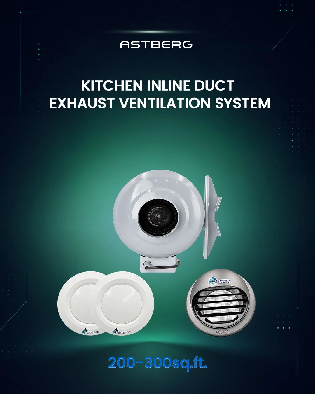 ASTBERG 200-300 SQ KITCHEN- ASTBERG INLINE DUCT EXHAUST VENTILATION SYSTEM