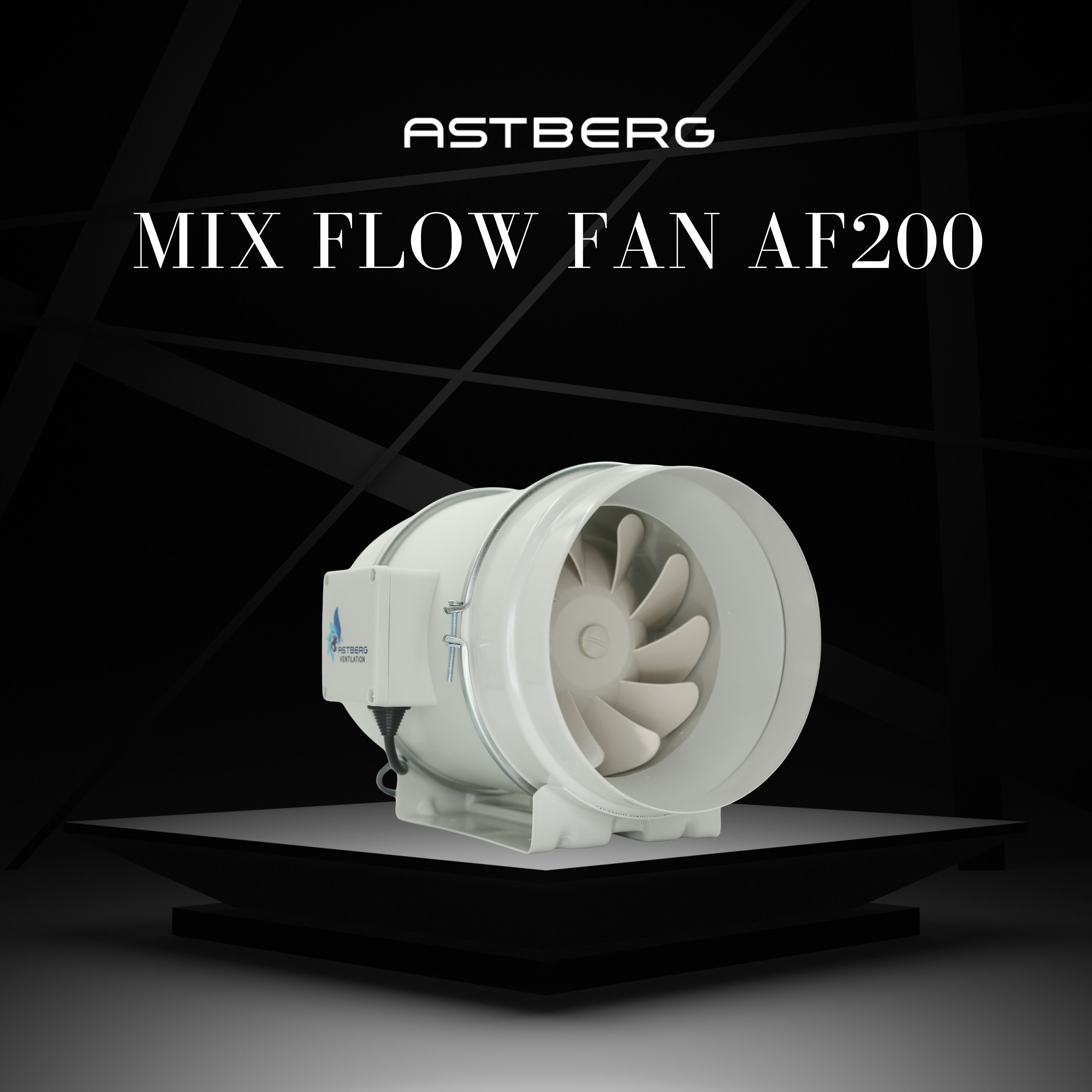 ASTBERG SILENT MIXFLOW CIRCULAR INLINE DUCT VENTILATION FAN  AF200 840CMH 200MM 8"