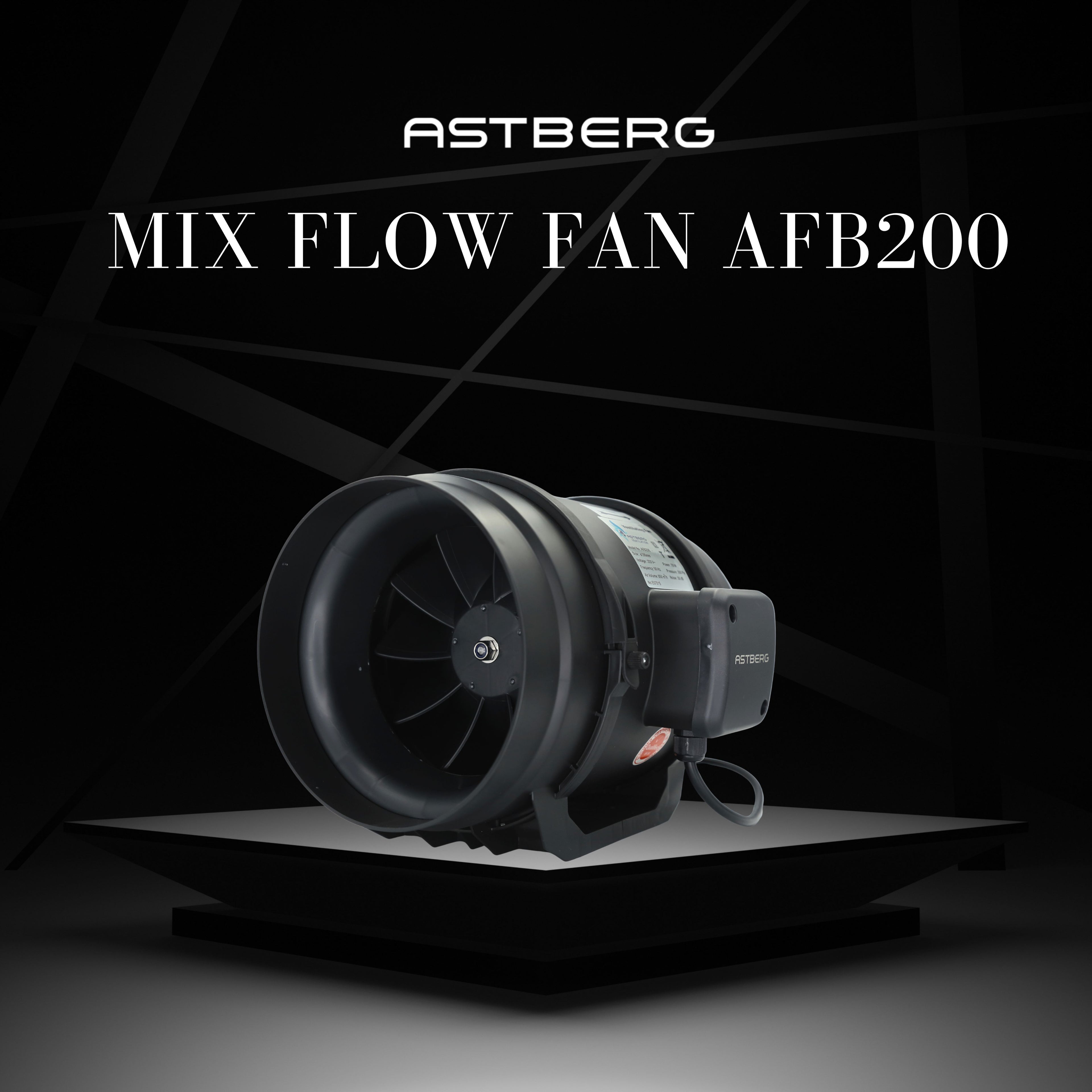 ASTBERG BLACK MIXFLOW CIRCULAR INLINE DUCT VENTILATION FAN WITH SWITCH AFB200 850CMH 200MM 8"