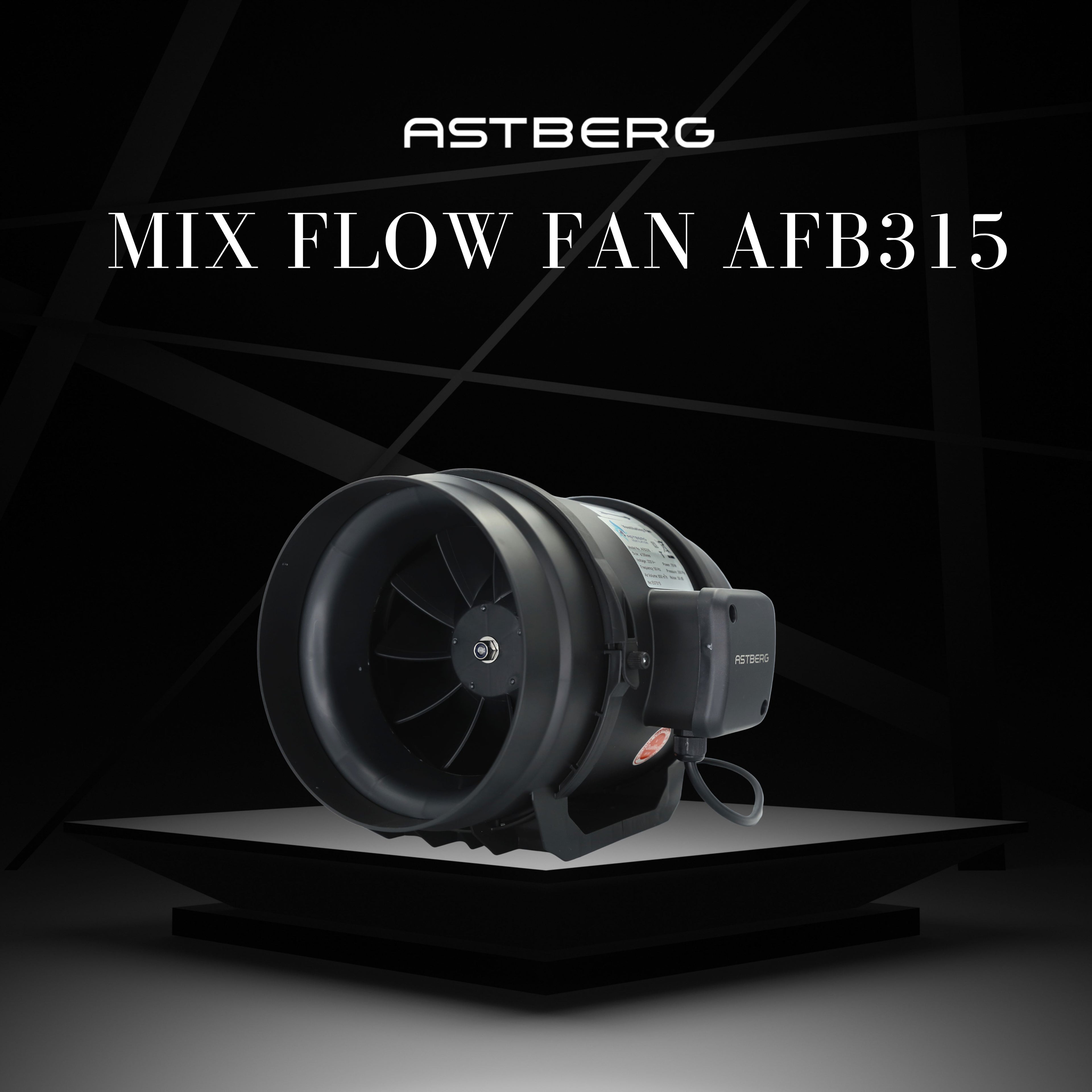 ASTBERG BLACK MIXFLOW CIRCULAR INLINE DUCT VENTILATION FAN WITH SWITCH AFB315 315MM 12"