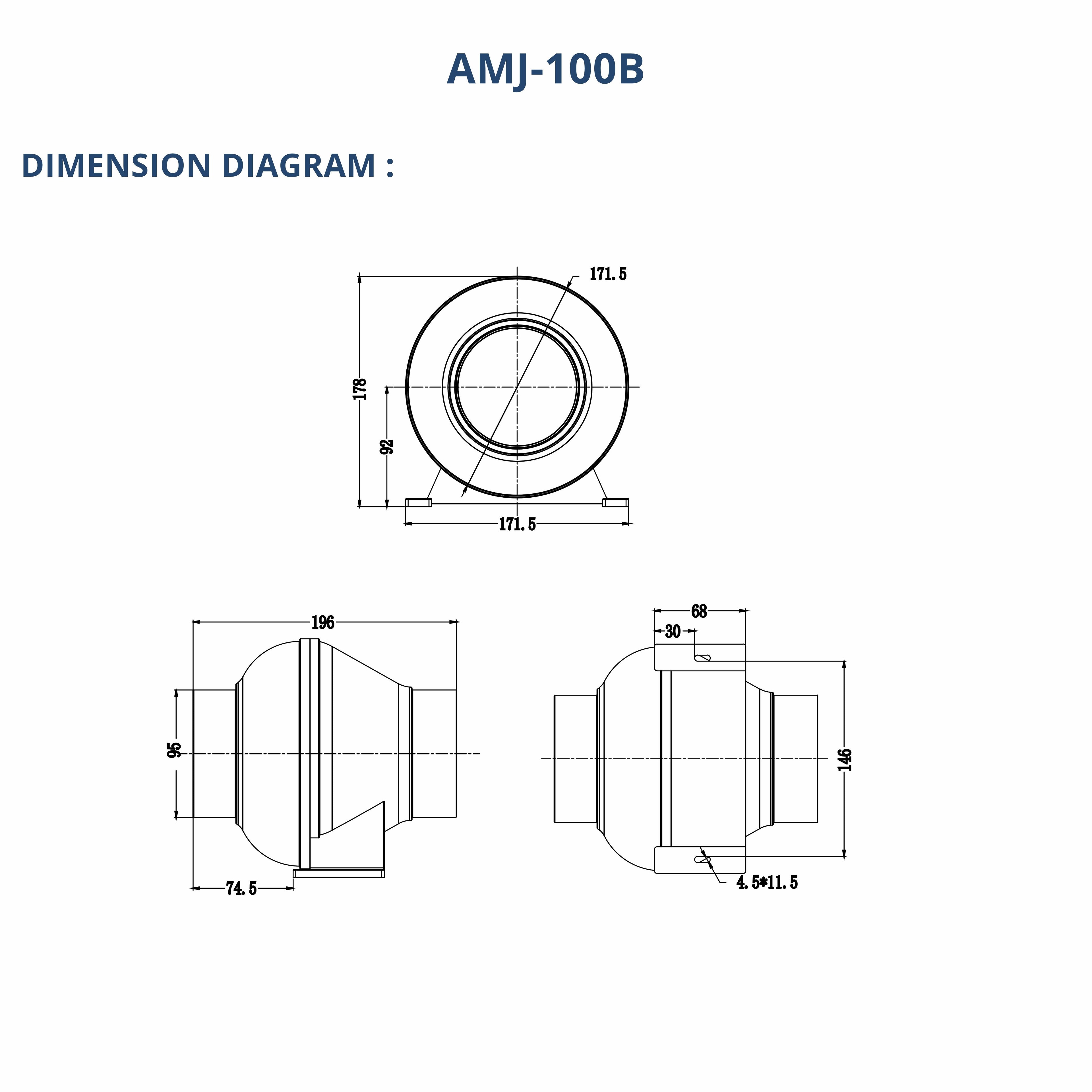 ASTBERG MICRO JET SILENT MIXFLOW INLINE DUCT VENTILATION FAN 147CMH 100MM 4"-AMJ100
