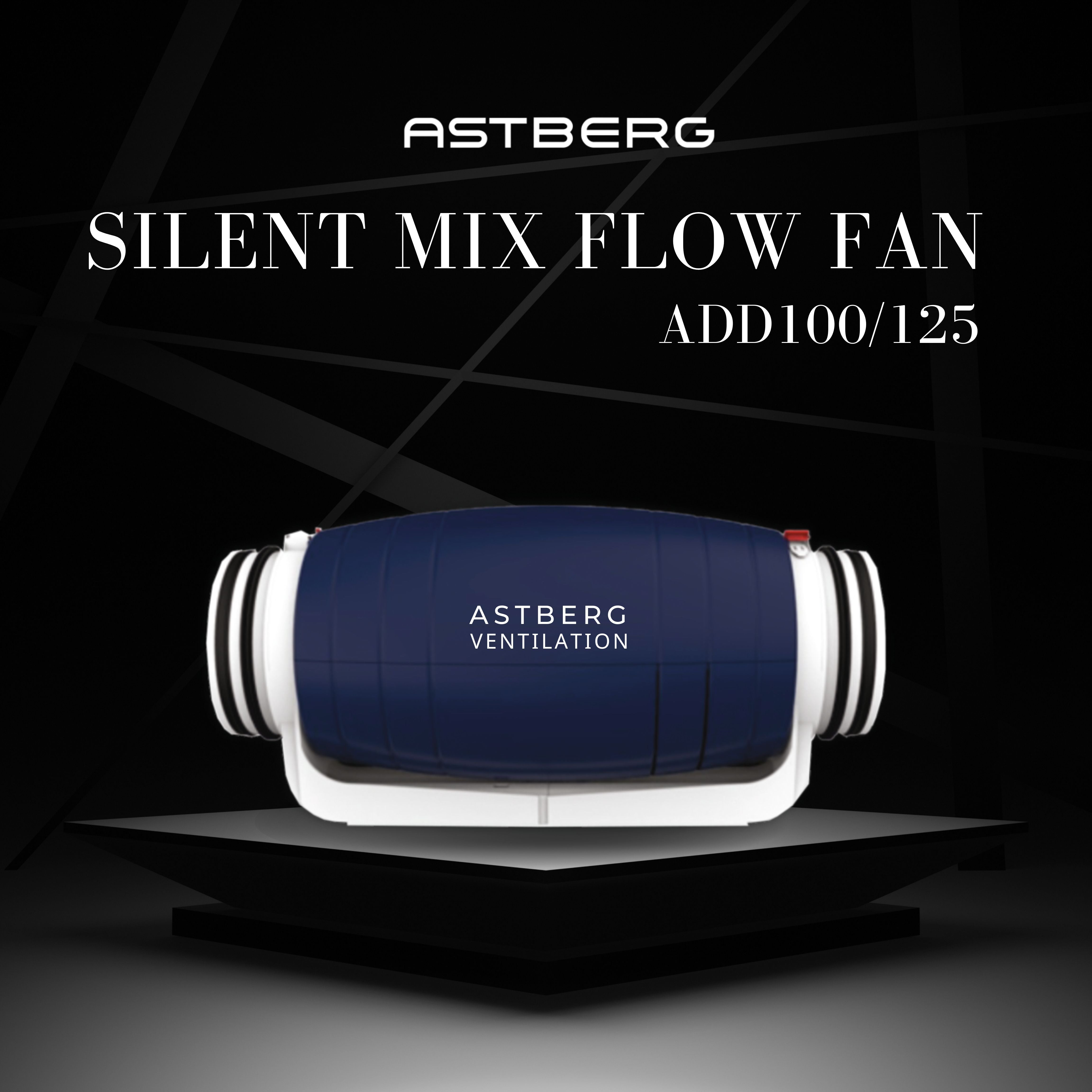 ASTBERG SUPER SILENT MIXFLOW INLINE DUCT VENTILATION FAN  ADD-100P 125P 284CMH