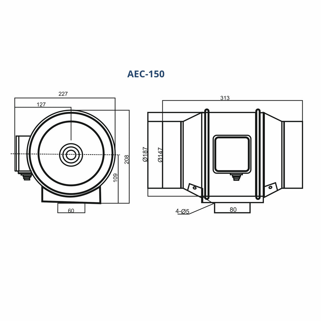 ASTBERG EC MOTOR SILENT MIXFLOW CIRCULAR INLINE VENTILATION FAN WITH REGULATOR AND VARIABLE SPEED AEC150 530CMH 150MM 6"
