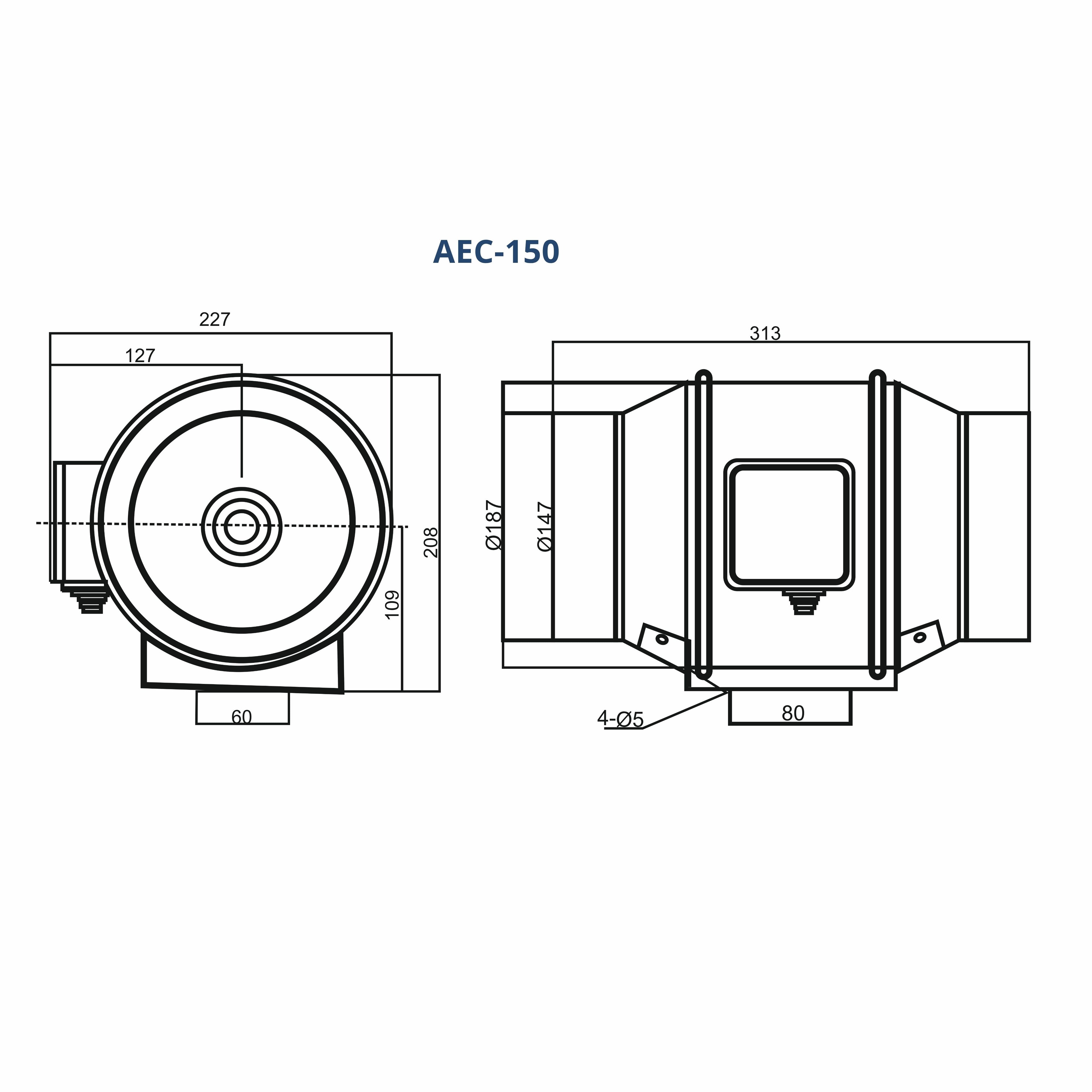 ASTBERG EC MOTOR SILENT MIXFLOW CIRCULAR INLINE VENTILATION FAN WITH REGULATOR AND VARIABLE SPEED AEC150 530CMH 150MM 6"