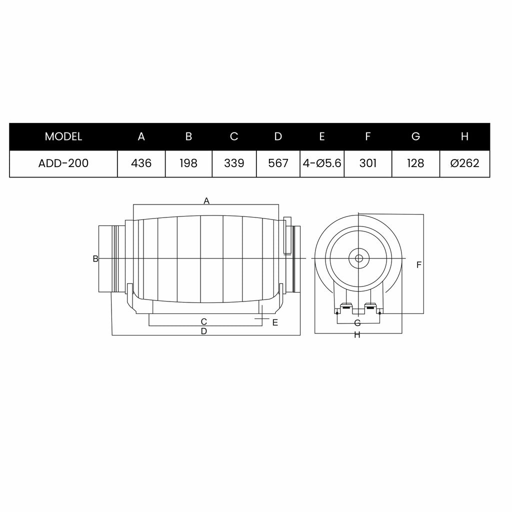 ASTBERG SUPER SILENT MIXFLOW INLINE DUCT VENTILATION FAN  ADD200P 200MM 8" 840 CMH