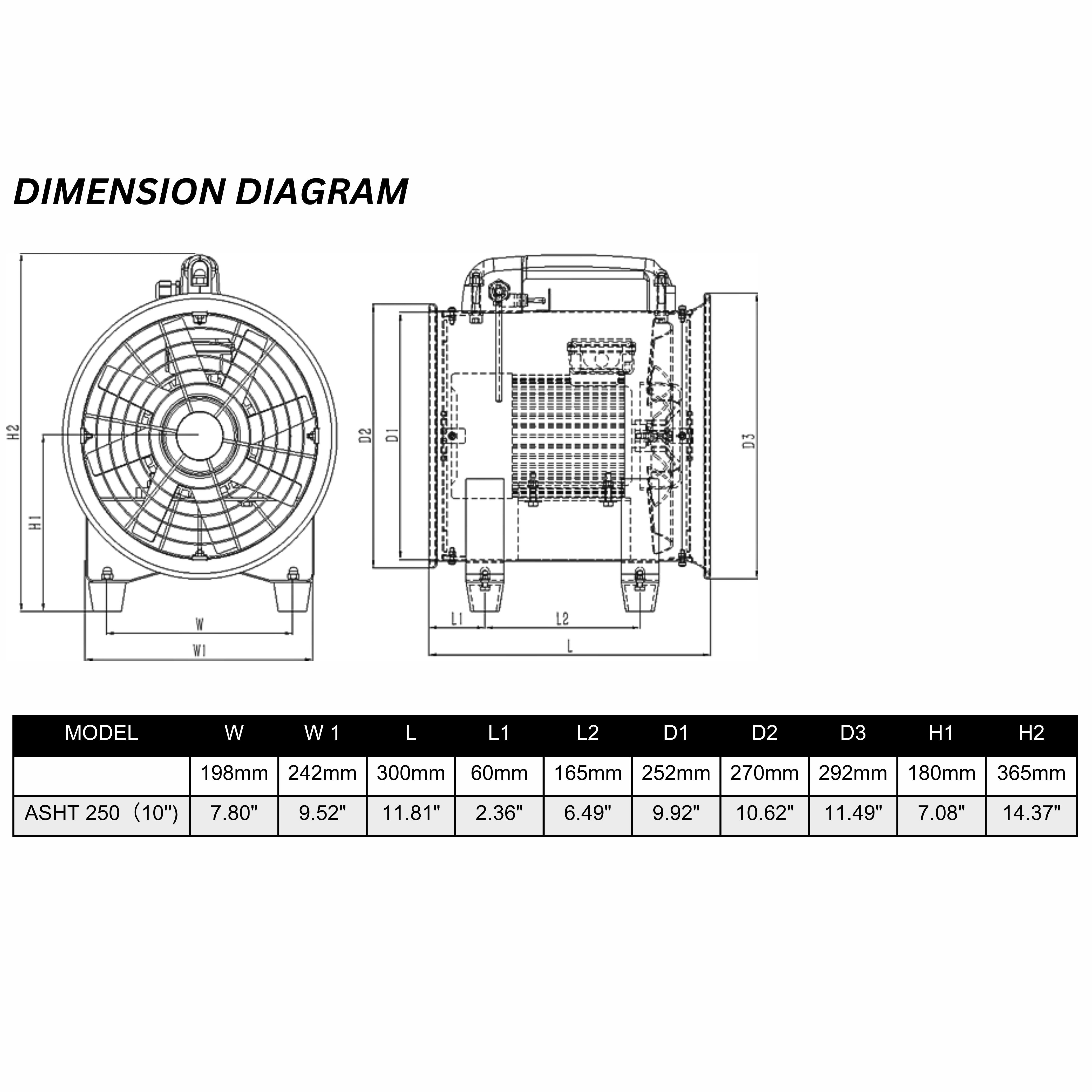 ASTBERG DUST COLLECTOR BLOWER EXHAUST PORTABLE INLINE DUCT VENTILATION BLOWER FAN ASHT250 10" 2200CMH