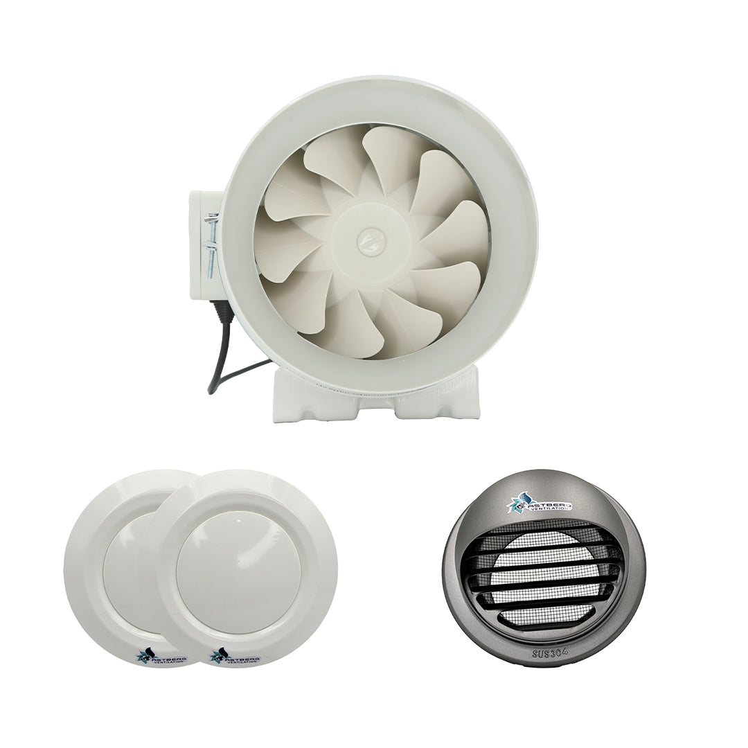 ASTBERG 120-170 SQ. WASHROOM INLINE DUCT VENTILATION SYSTEM HORIZONTAL DUCT UPTO 35FT-350FT
