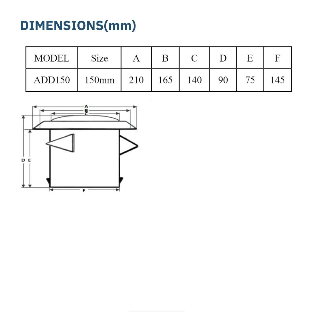 ASTBERG SUPPLY DISK DIFFUSER (150MM 6") VOLUME CONTROLER VALVE