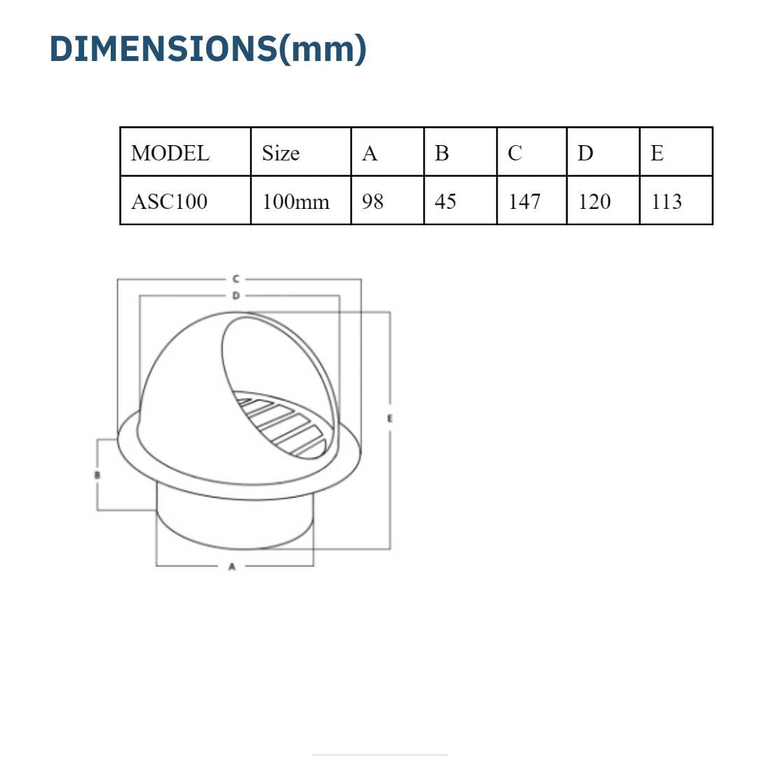 ASTBERG STEEL OUTER PIPE  COWL WITH MESH SS304 100MM 4" (ASCN 100)