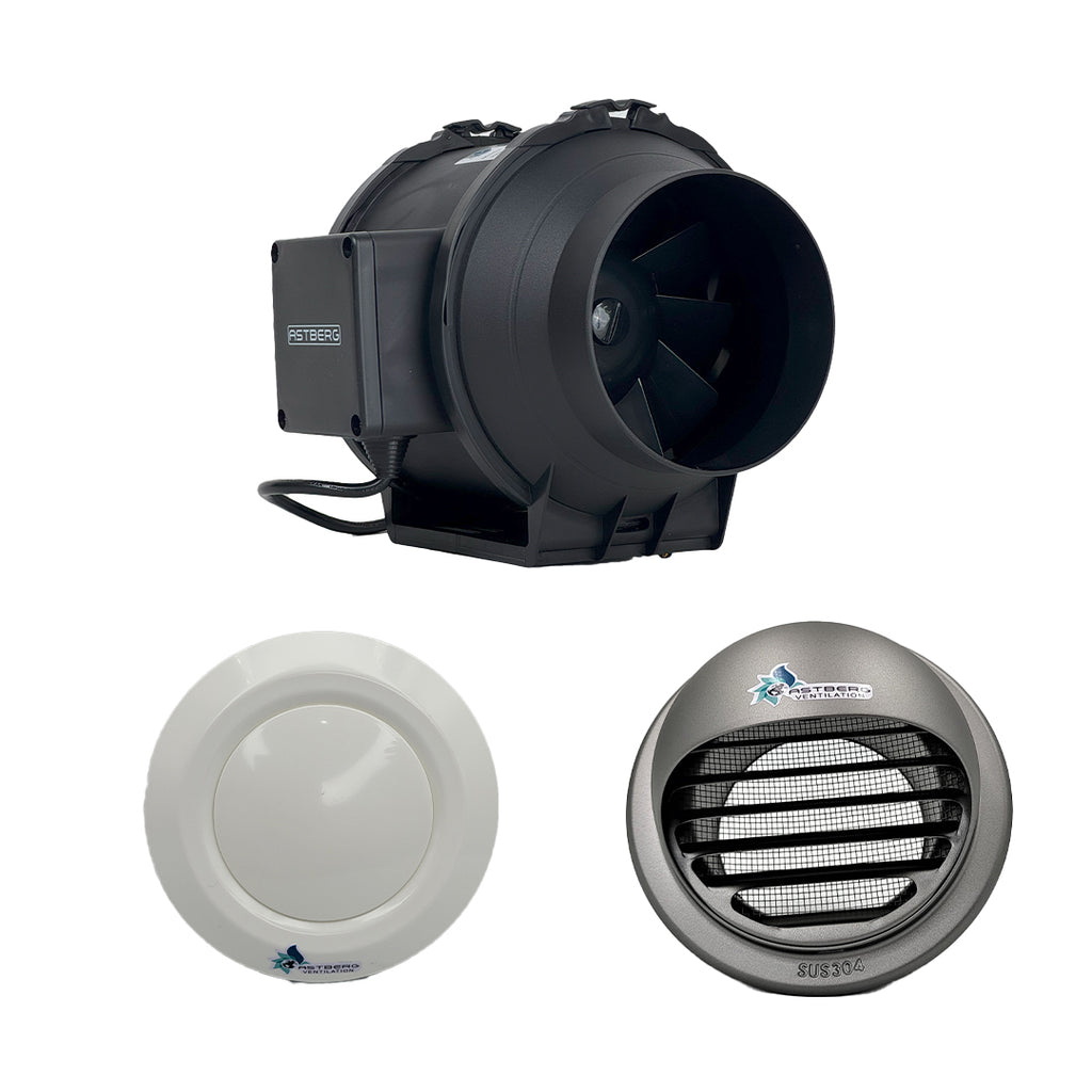 ASTBERG 30-50 SQ. WASHROOM INLINE DUCT VENTILATION SYSTEM HORIZONTAL DUCT UPTO 12FT.