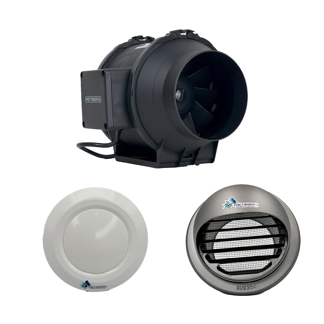ASTBERG 50-80 SQ. WASHROOM INLINE DUCT VENTILATION SYSTEM HORIZONTAL DUCT UPTO 15FT-20FT.