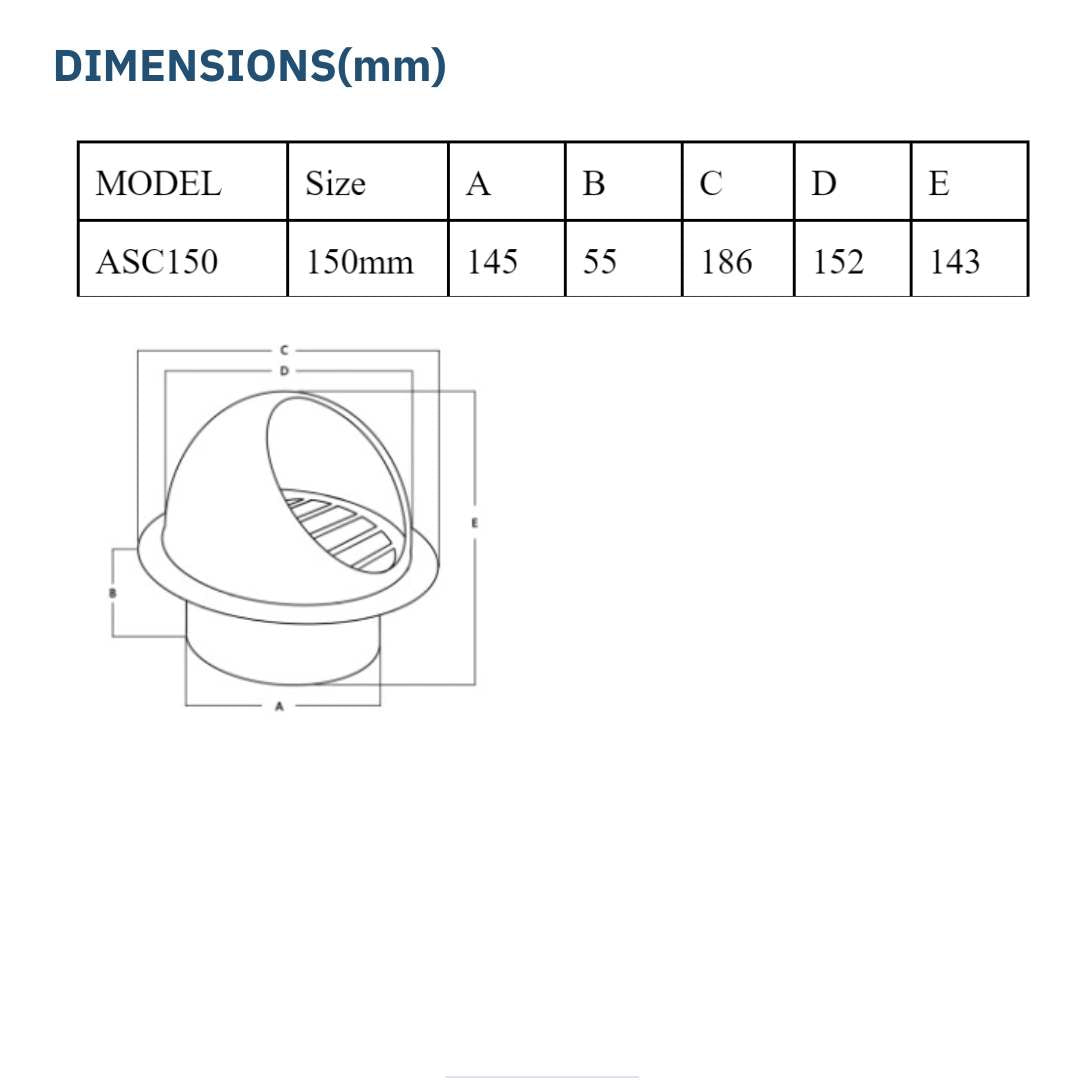 ASTBERG POWDER COATED STEEL OUTER PIPE COWL SS304 150MM 6"