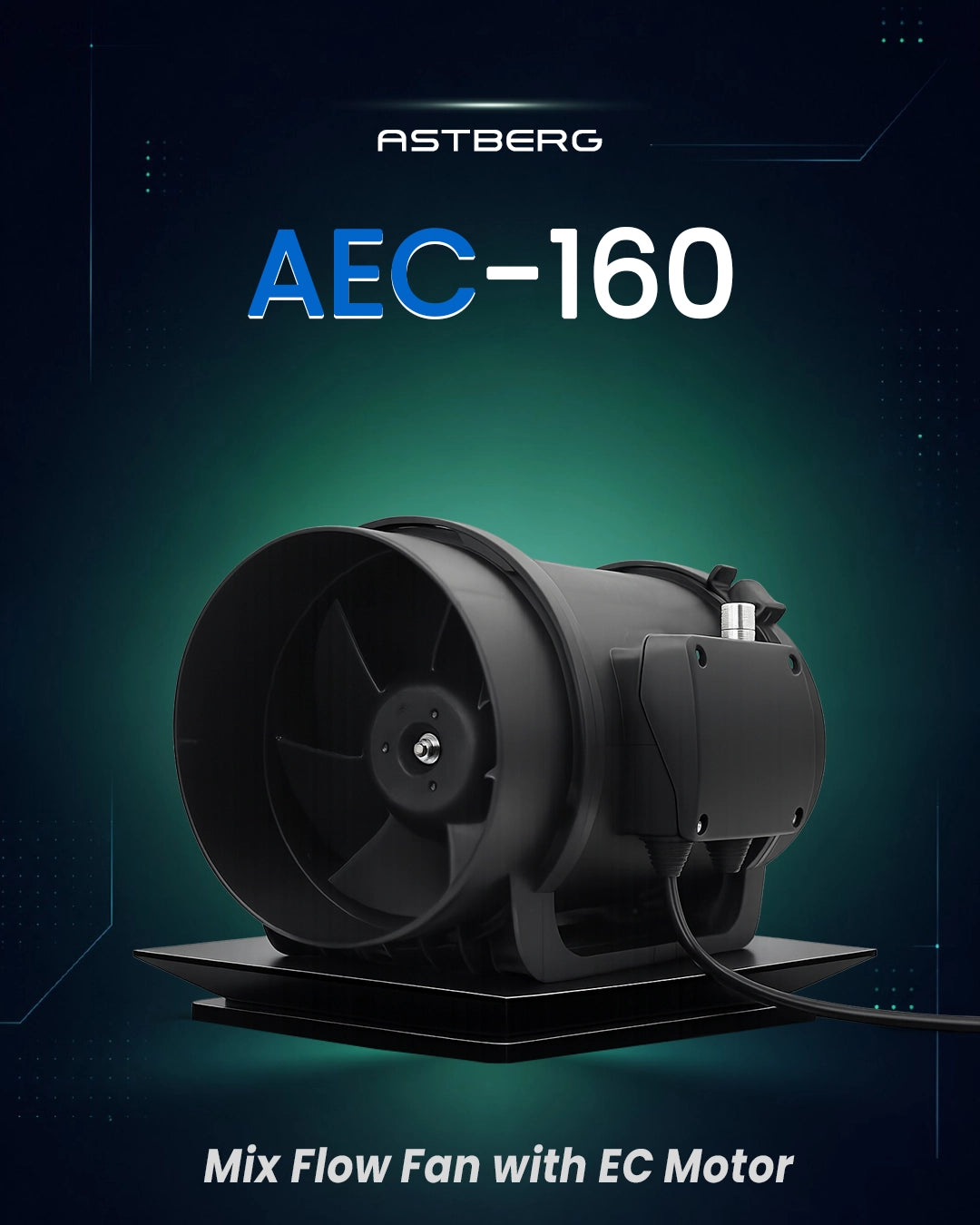 ASTBERG EC MOTOR SILENT MIXFLOW CIRCULAR INLINE VENTILATION FAN WITH REGULATOR AND VARIABLE SPEED AEC150 530CMH 150MM 6"