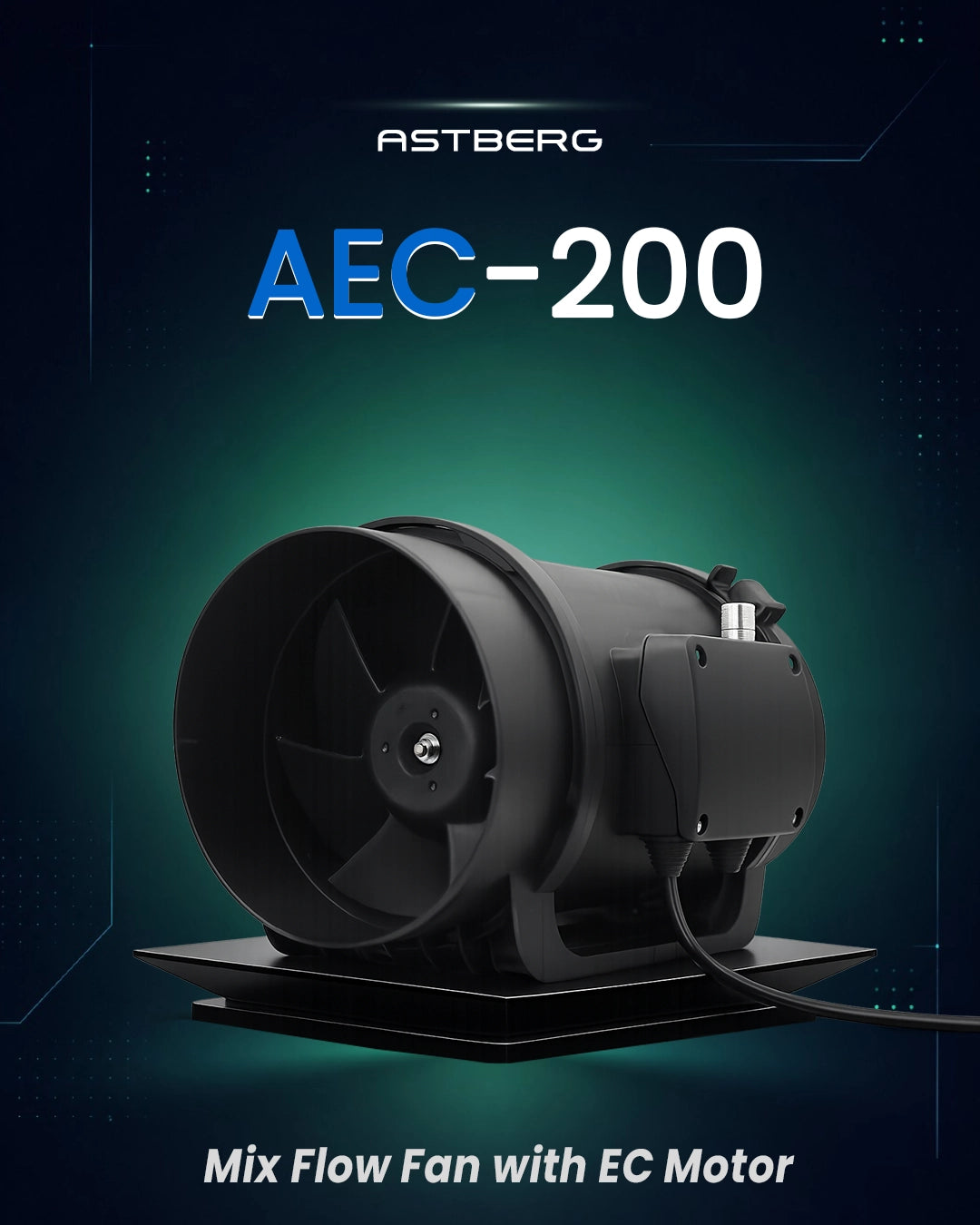 ASTBERG EC MOTOR SILENT MIXFLOW CIRCULAR INLINE VENTILATION FAN WITH REGULATOR AND VARIABLE SPEED AEC200 1292CMH 200MM 8"