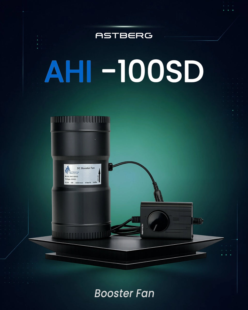 ASTBERG BLDC PIPE FRESHAIR INLINE  DUCT VENTILATION BOOSTER  WITH REMOTE AHI100SD 100MM 4" 170CMH