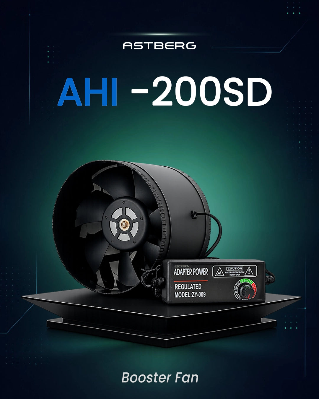 ASTBERG BLDC PIPE INLINE DUCT VENTILATION BOOSTER EXHAUST FAN WITH REMOTE AHI200SD 200MM 8"  816CMH