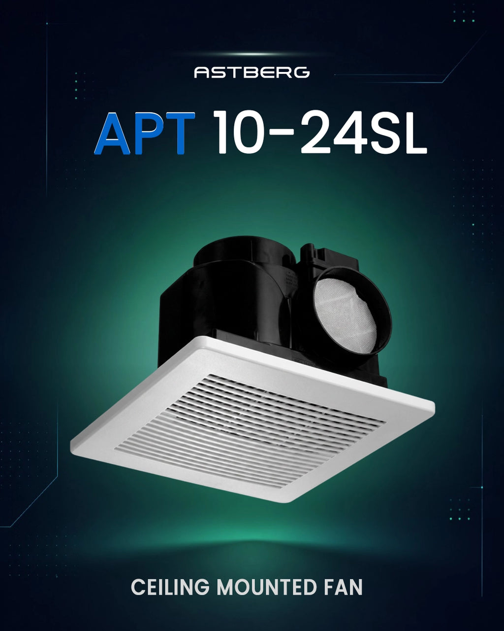 ASTBERG ABS SILENT CEILING MOUNTED CASSETTE EXHAUST VENTILATION FAN  APT10-24 200CMH 100MM 4"