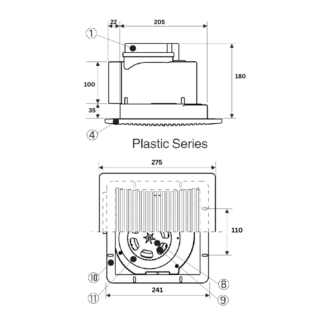 ASTBERG ABS SILENT CEILING MOUNTED CASSETTE EXHAUST VENTILATION FAN  APT10-21 150CMH 100MM 4"