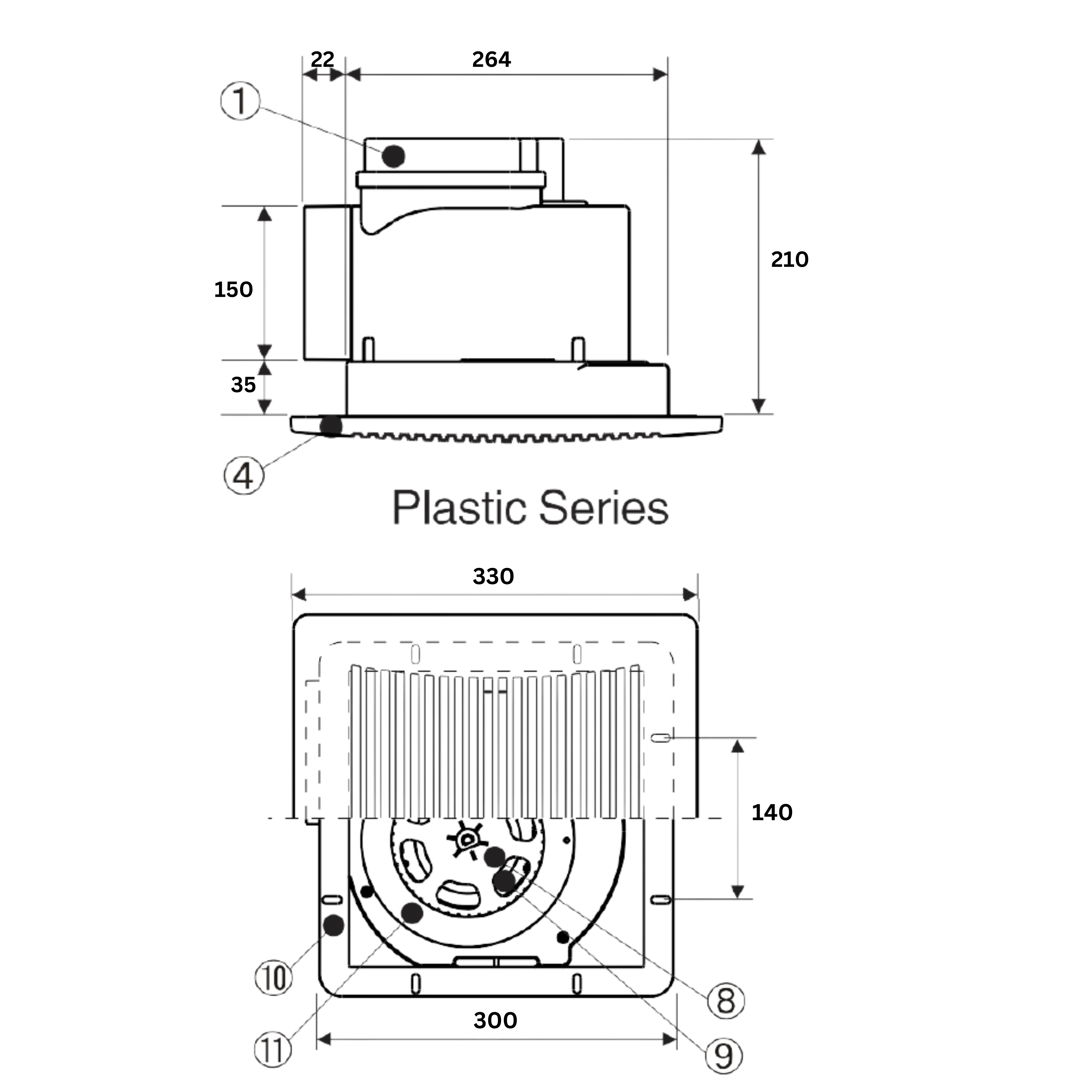 ASTBERG ABS SILENT CEILING MOUNTED CASSTTE EXHAUST VENTILATION FAN  APT15-27 300CMH 150MM 6"