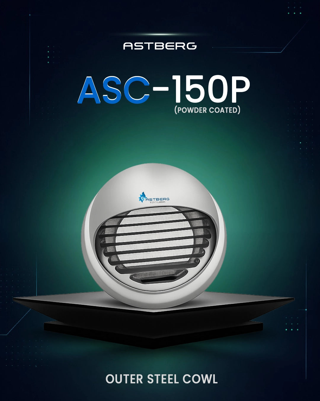ASTBERG POWDER COATED STEEL PIPE VENT GRILL   WITH MESH  SS304 100MM 4"-ASG150P