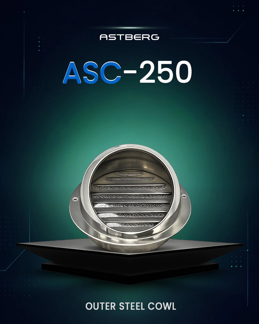 ASTBERG STEEL OUTER PIPE  COWL WITH MESH  250MM 10" (ASC 250)
