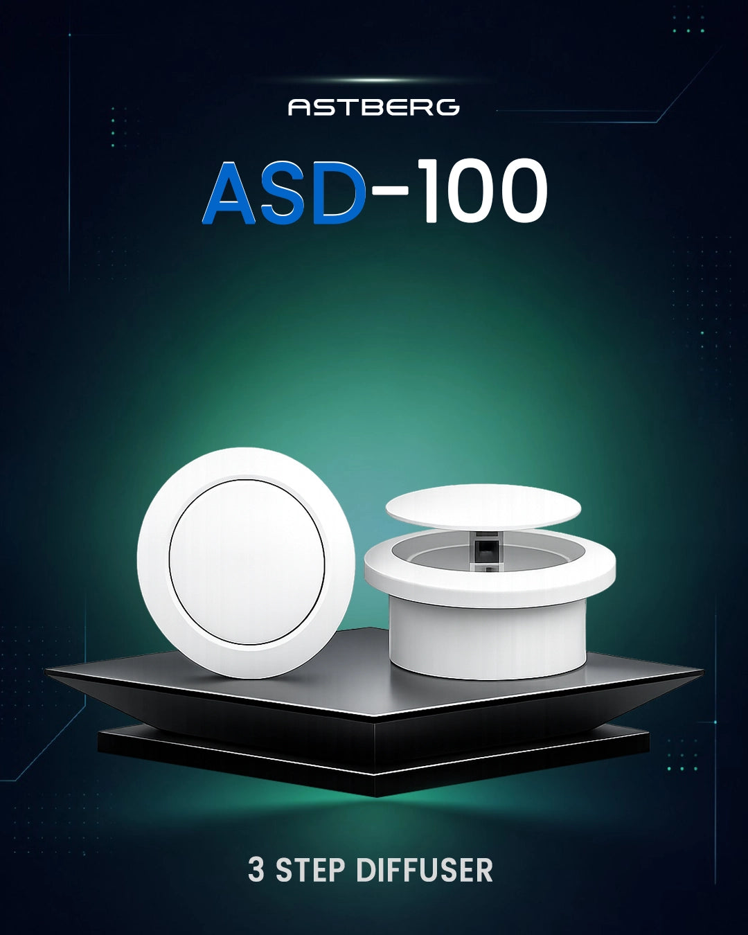 ASTBERG 3 STEP ABS SUPPLY AIR DIFFUSER WITH DUST FILTER 100MM 4"-ASD100
